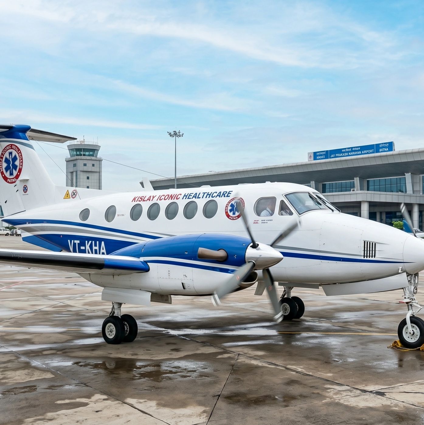 Medical aircraft parked at Jay Prakash Narayan Airport in Batna.