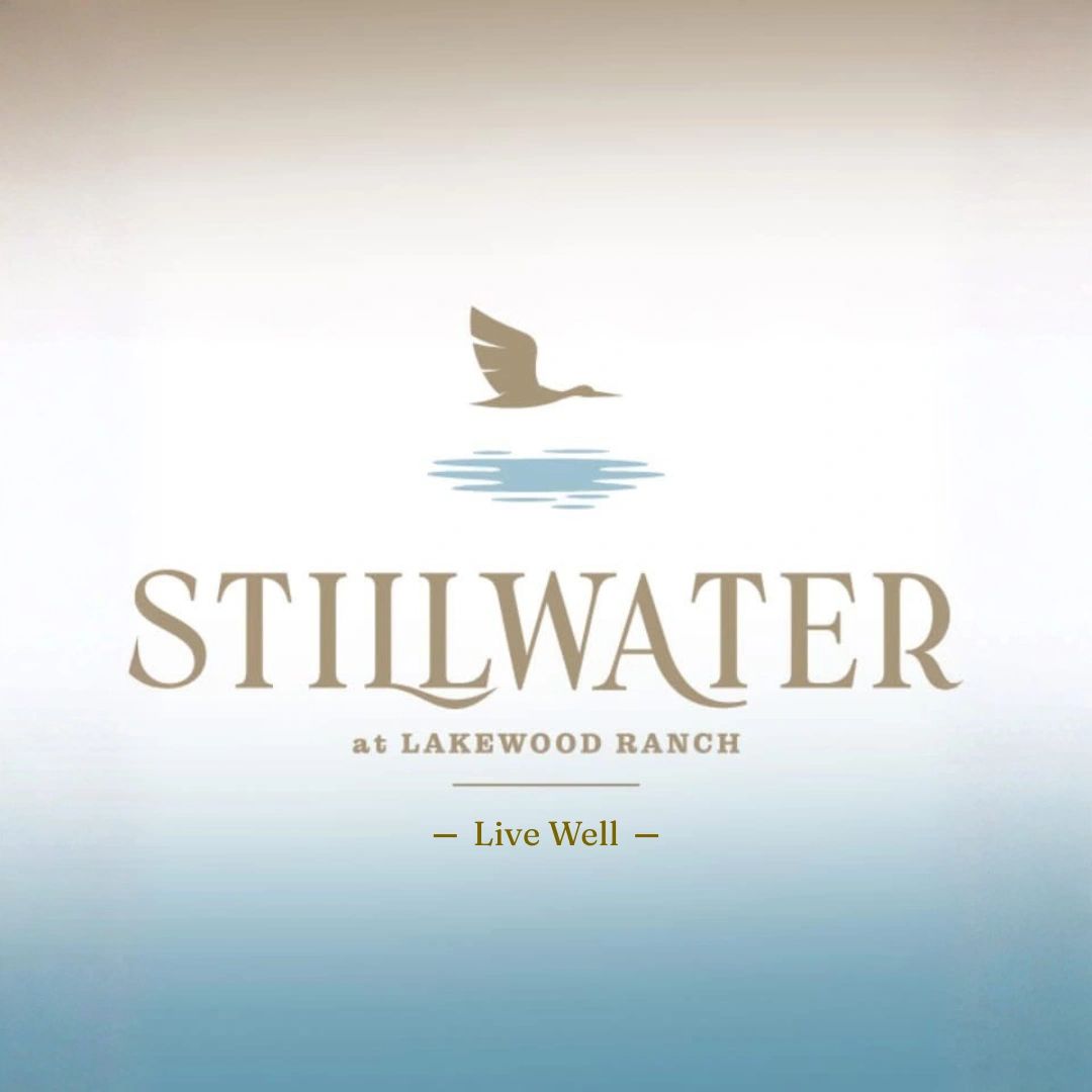 Logo of Stillwater at Lakewood Ranch with a bird and water reflection.