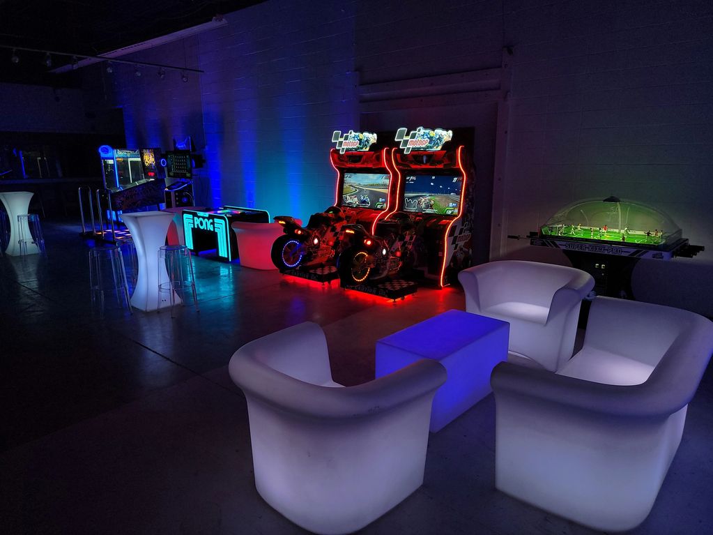 Rent LED Furniture and LED Arcade Games together to create  a visualy captivating effect.