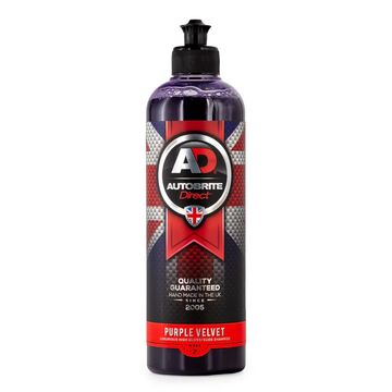A bottle of Autobrite Direct Purple Velvet car care product.