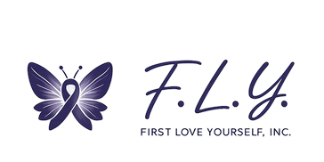 Logo with butterfly and text F.L.Y. First Love Yourself, Inc.