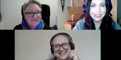Elizabeth Haynes with Frankie and Sarah from the Read and Buried podcast