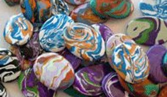 clay cabochons, seedbeads, necklaces, bracelets