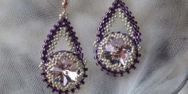 hanging crystal rivoli earrings seed beads findings rose gold hand made jewellery jewelry in purple 
 