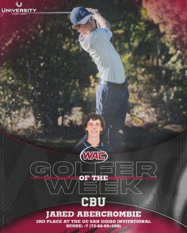 Jared Abercrombie named WAC Golfer of the Week with 3rd place at UC San Diego Invitational.