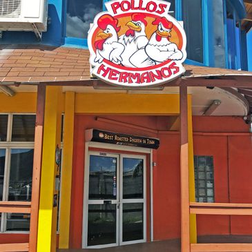 Main entrance of Pollos Hermanos in Simpson bay