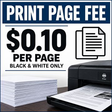 Print page fee of 10 cents per black and white page.