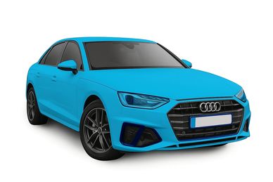 Blue Audi sedan with tinted windows.