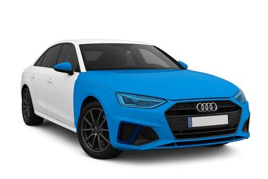 Audi sedan with dual-tone blue and white paint.