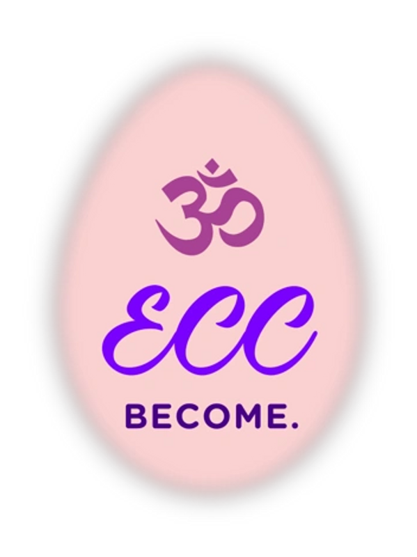 A pink egg-shaped Error Correcting Code (ECC) Logo with an icon of Om on top represents our divinity