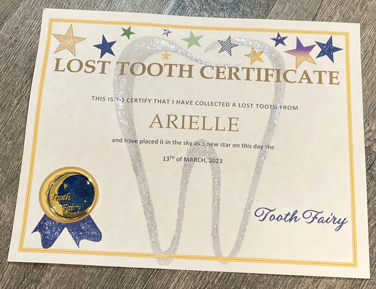 lost tooth certificate