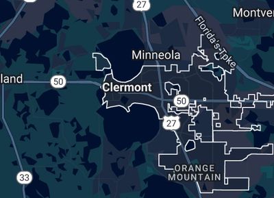 Map showing Clermont and surrounding areas with major highways.