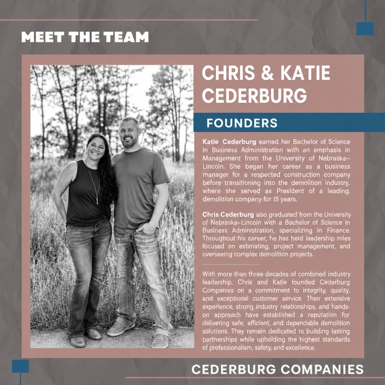 Founders Chris and Katie Cederburg with their company background.
