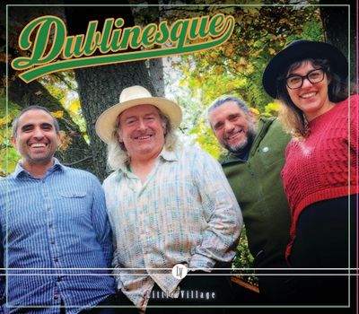 Four people smiling outdoors with 'Dublinesque' text.