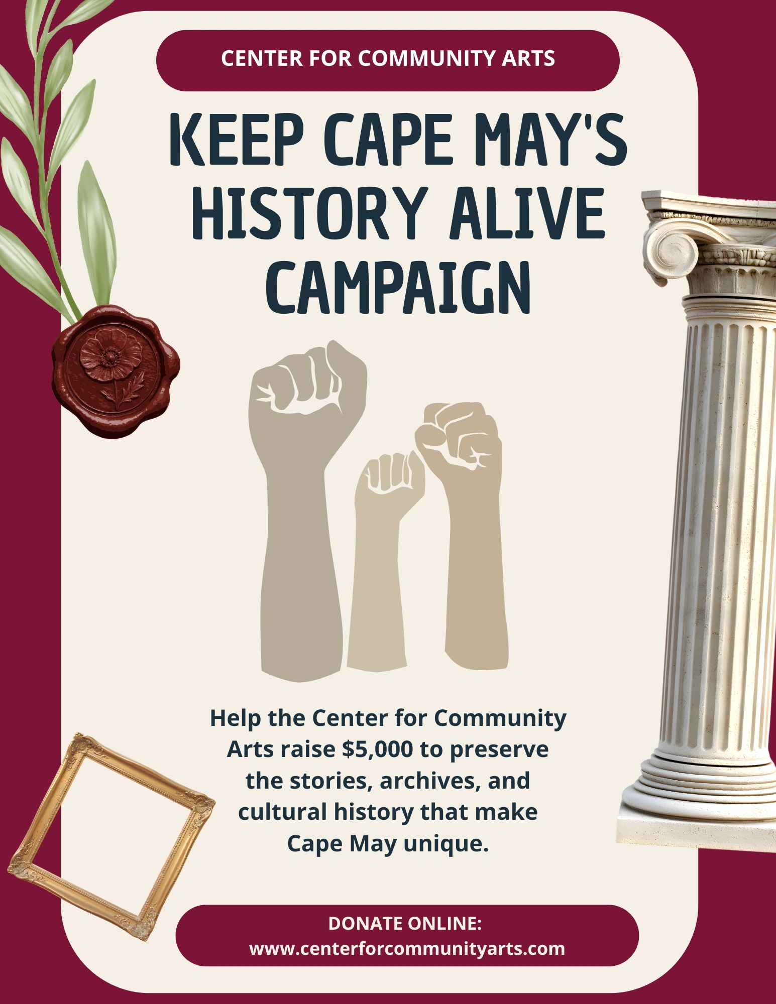 Fundraiser poster for preserving Cape May's history.