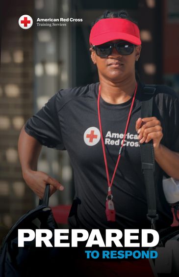 American Red Cross responder prepared with gear and determination.