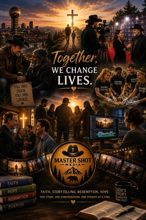 Collage showcasing faith, storytelling, and community through Master Shot Media.