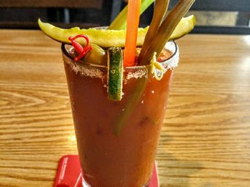 A double bloody mary in a glass