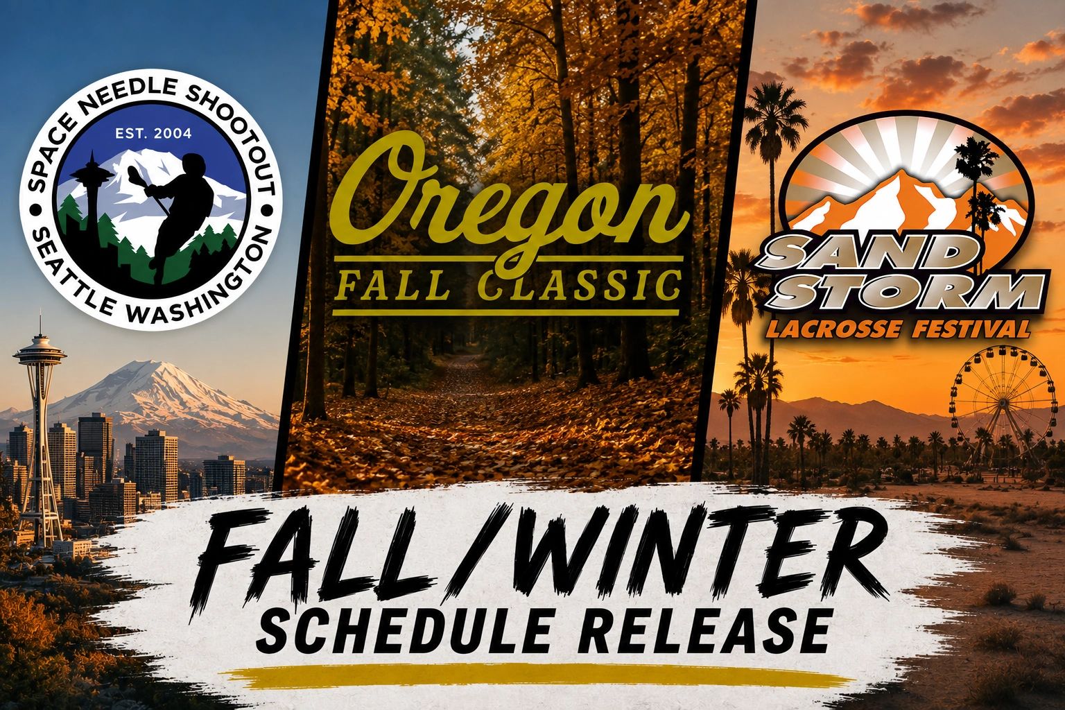 Fall/Winter sports events schedule release with 3 featured events.