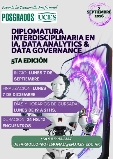 Diplomatura en IA, Data Analytics y Data Governance, 5ta edición, inicio 7 de septiembre 2026.
