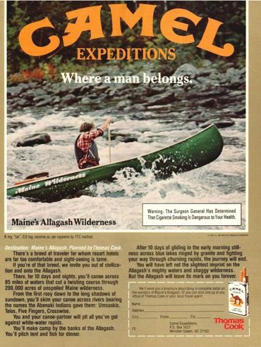 1982 Camel Expeditions Cigarettes Maine Allagash Canoe Water Vintage Print Ad