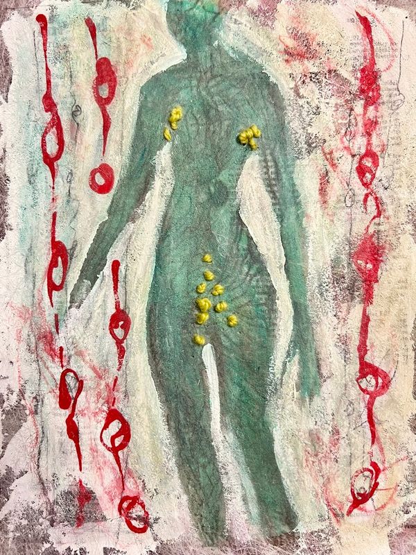 Lymph System - Multimedia collage art with embroidery honoring our amazing lymph systems.