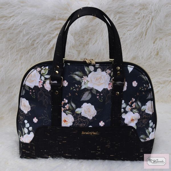 Black and white floral bowler bag