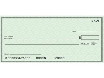 Blank personal check with standard fields for payment and signature.