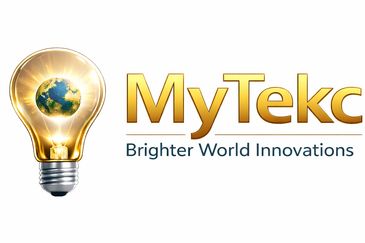 Logo of MyTekc with a light bulb featuring Earth inside, symbolizing innovation.