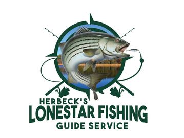Logo of Herbeck's Lonestar Fishing Guide Service featuring a striped bass and fishing rods.