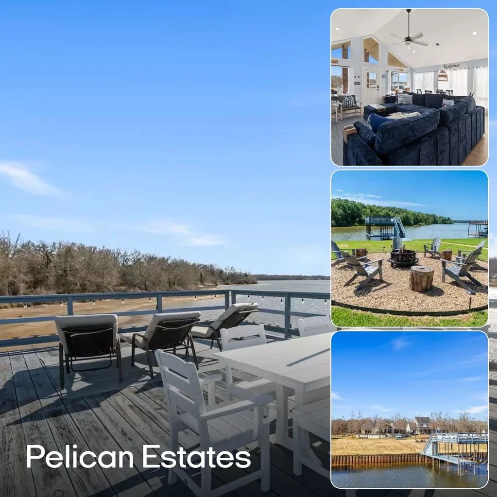 Scenic lakeside views with comfortable seating and relaxing amenities at Pelican Estates.