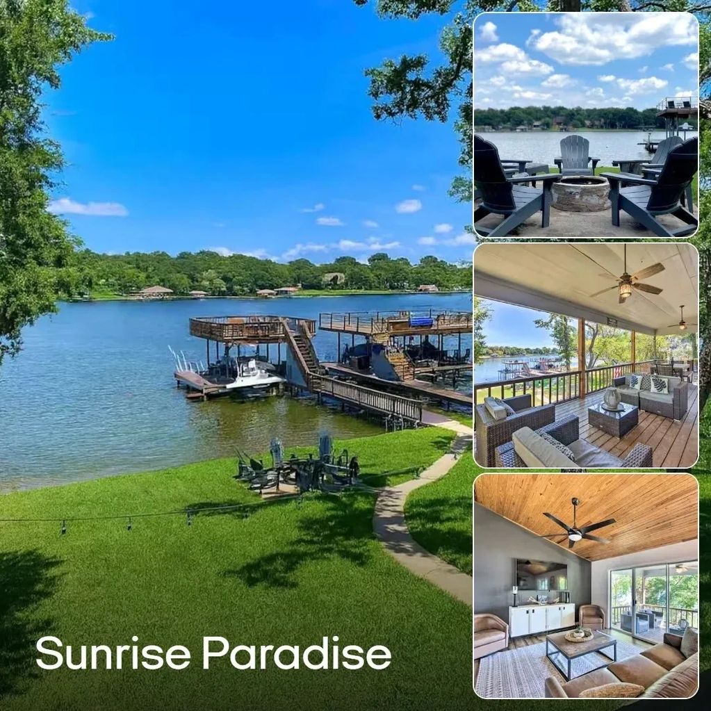 A serene lakeside retreat with dock, firepit, and cozy indoor-outdoor spaces.