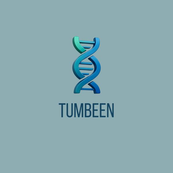 A blue DNA double helix logo above the word 'TUMBEEN' on a muted teal background.