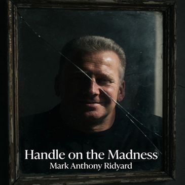 Portrait of a man behind cracked glass with the title 'Handle on the Madness'.