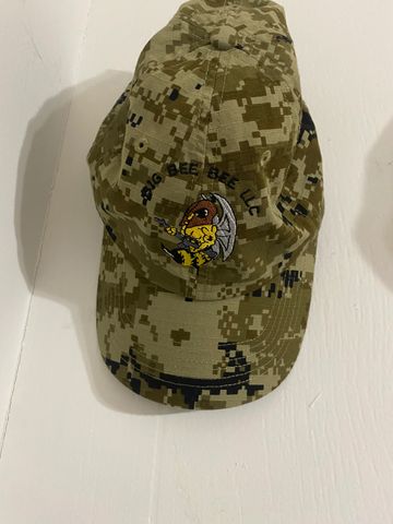 Big Bee Bee LLC logo embroidered on brown/OD digital camo hat