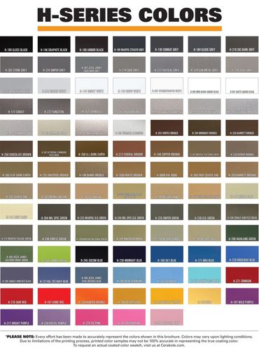 Cerakote color chart to assist in picking out a color for your custom build. 