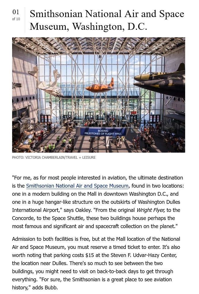Inside the Smithsonian National Air and Space Museum's Boeing Milestones of Flight Hall with suspended aircraft.