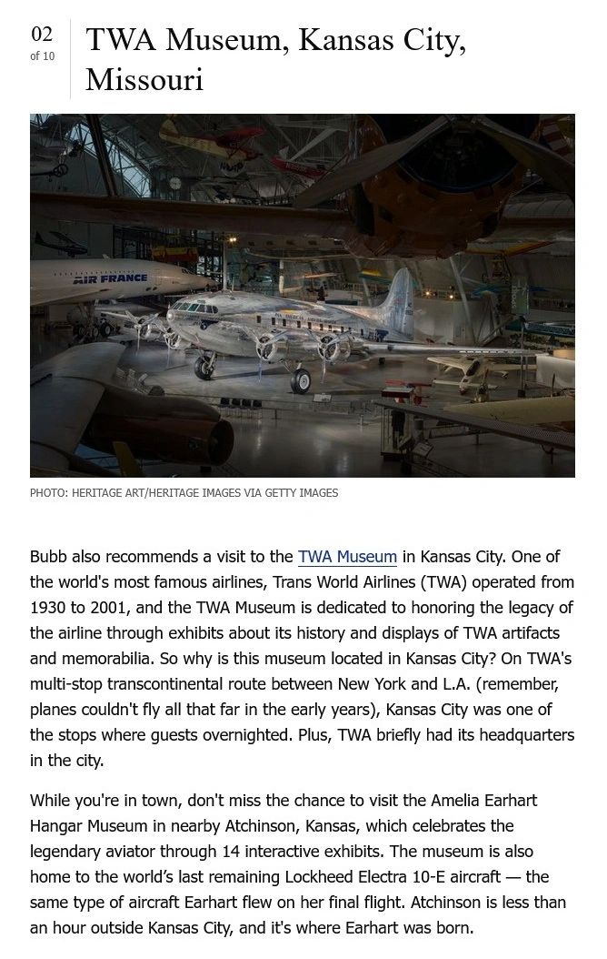 Historic aircraft displayed at the TWA Museum in Kansas City, Missouri.