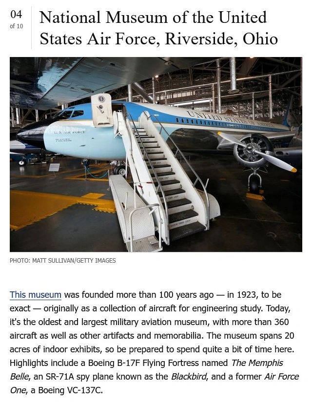 Historic U.S. Air Force aircraft displayed at the National Museum in Ohio.