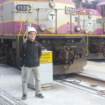 TG Court in front of a MBTA engine