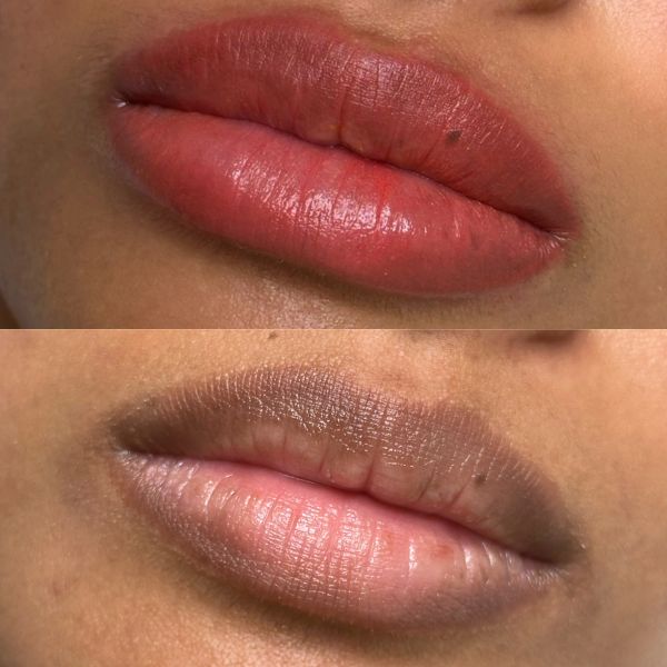 Close-up of lips with different shades.