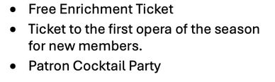 List of membership perks including free enrichment ticket and cocktail party.