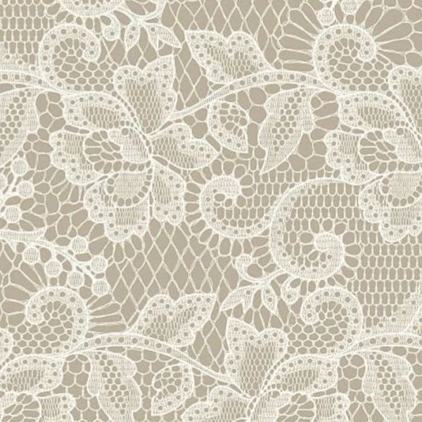 Elegant beige lace fabric with floral and swirl patterns.