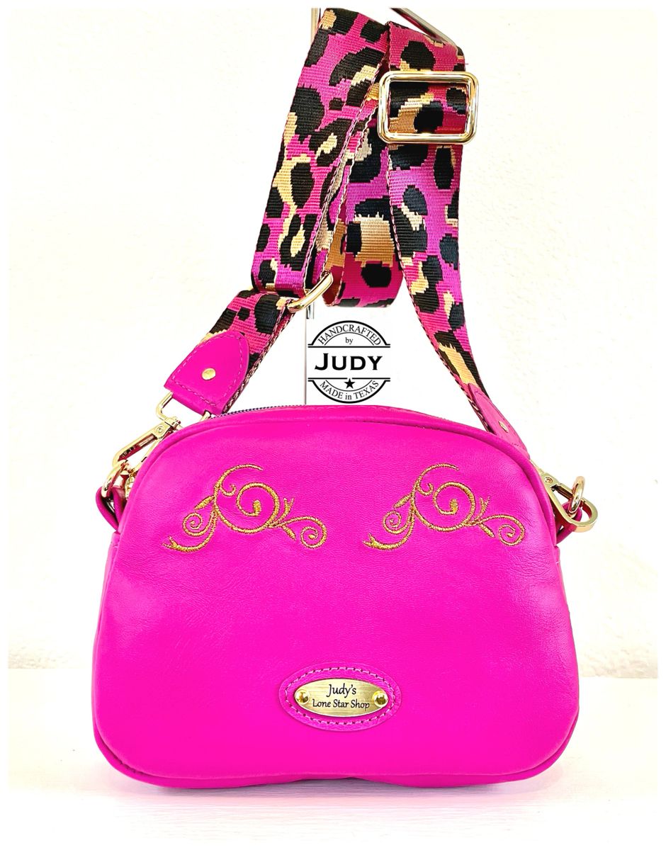 New LDT Lily Hot Pink Leather Crossbody Handbag Adjustable Strap