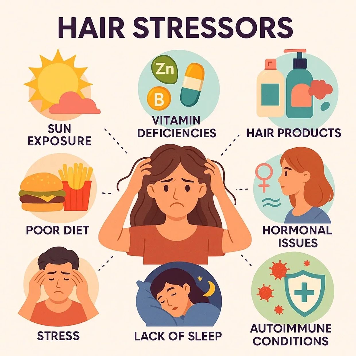 Diffrerent stressors that affect the hair and scalp