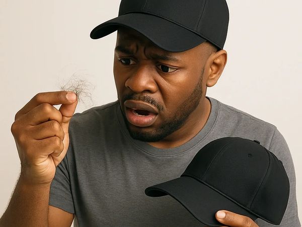 Man wondering if wearing a hat causes hair loss