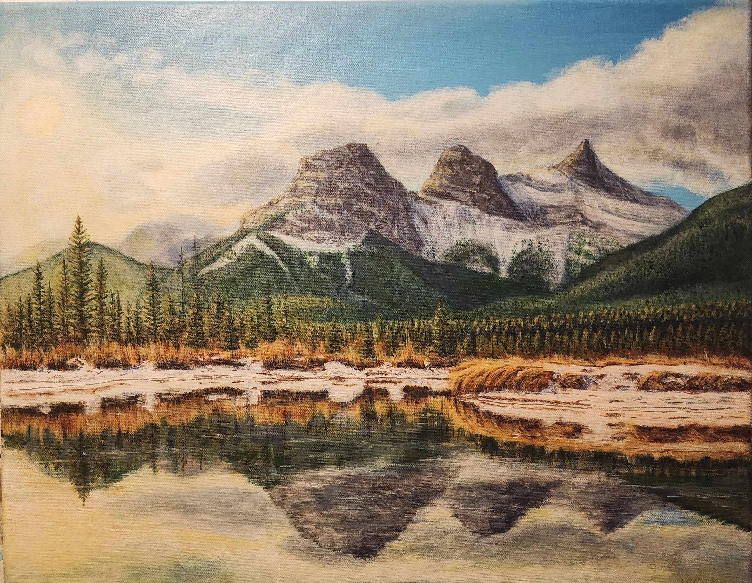 Painting of 3 sisters rocky mountains 