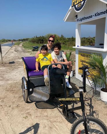 A woman taking care of children