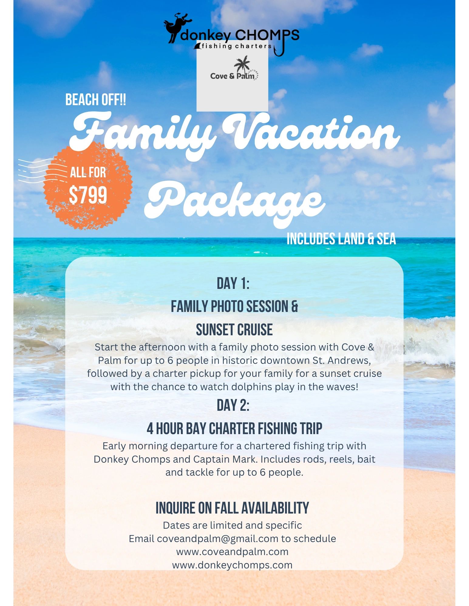 Family Vacation Package for $799 including photo session and fishing trip.