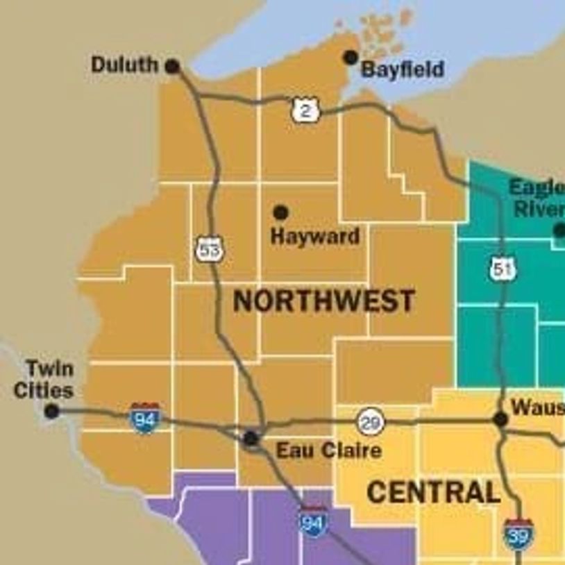 Map of Wisconsin Santas Northeast Region